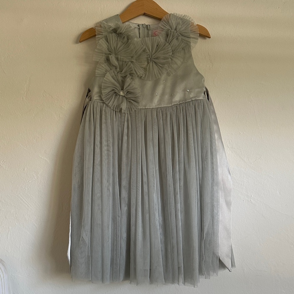 Popatu sage green Easter Floral Kids Dress